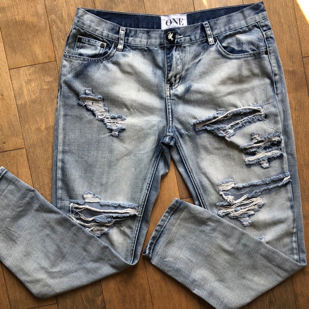 One Teaspoon Light Blue Distressed Jeans